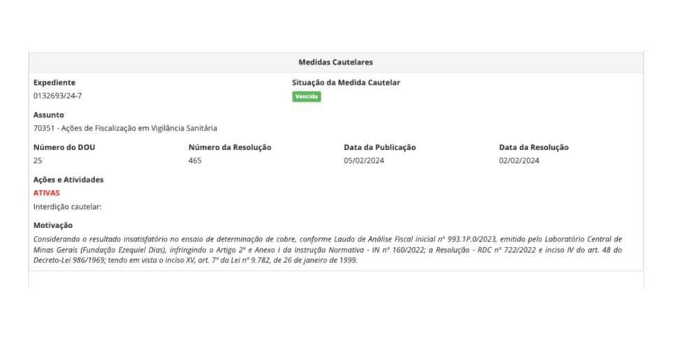 Determinação Anvisa (Foto: Reprodução / site oficial do governo)