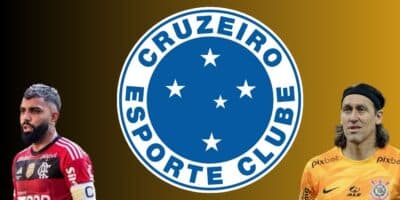 Escudos de Cruzeiro, Gabigol e Cássio (Foto - Montagem TV Foco).