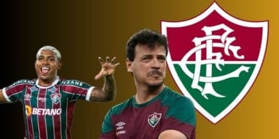 Fernando Diniz, John Kennedy e escudos do Fluminense  (Foto - Montagem TV Foco).