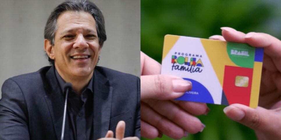 Fernando Haddad e pessoas segurando cartão do Bolsa Família (Fotos: Reproduções / Internet)