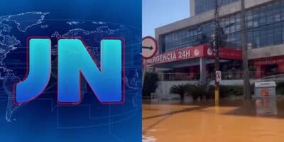 Jornal Nacional e Hospital inundado no Rio Grande do Sul (Reprodução - Internet)