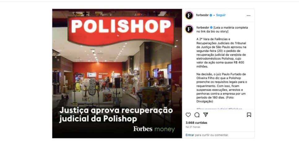 Notícia da Forbes sobre Polishop (Foto: Reprodução / Instagram)