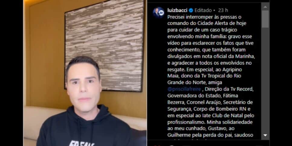 Publicação de Bacci em seu Instagram explicando o que aconteceu na noite de ontem (30) (Foto: Reprodução/ Instagram)