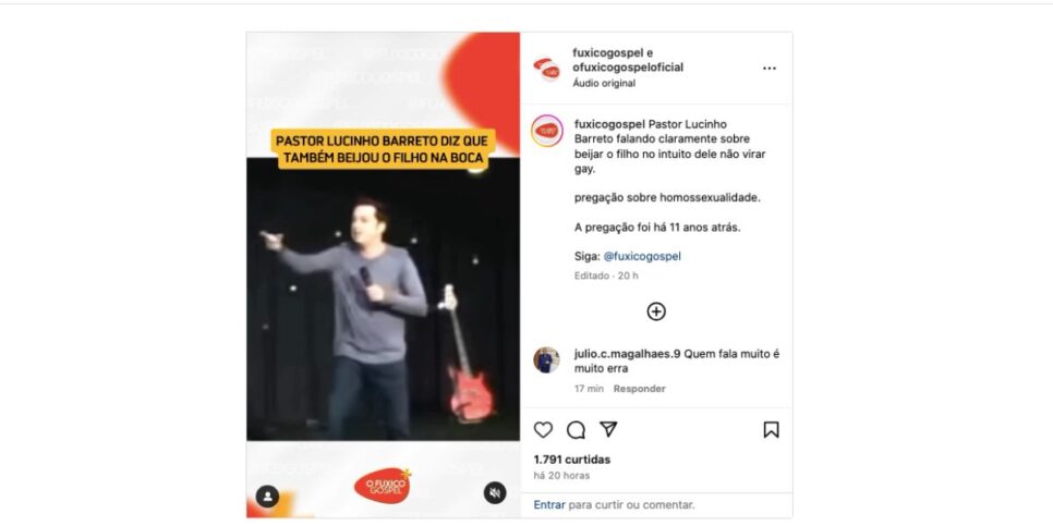 Publicação do O Fuxico sobre pastor (Foto: Reprodução / Instagram)