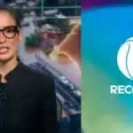 Renata Vasconcellos no Jornal Nacional e logo da Record (Fotos: Reproduções / Globo / Internet)