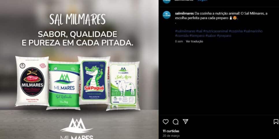 Publicação da marca Milmares, através das redes sociais, com o seu portfólio das linhas de sal (Foto Reprodução/Instagram)