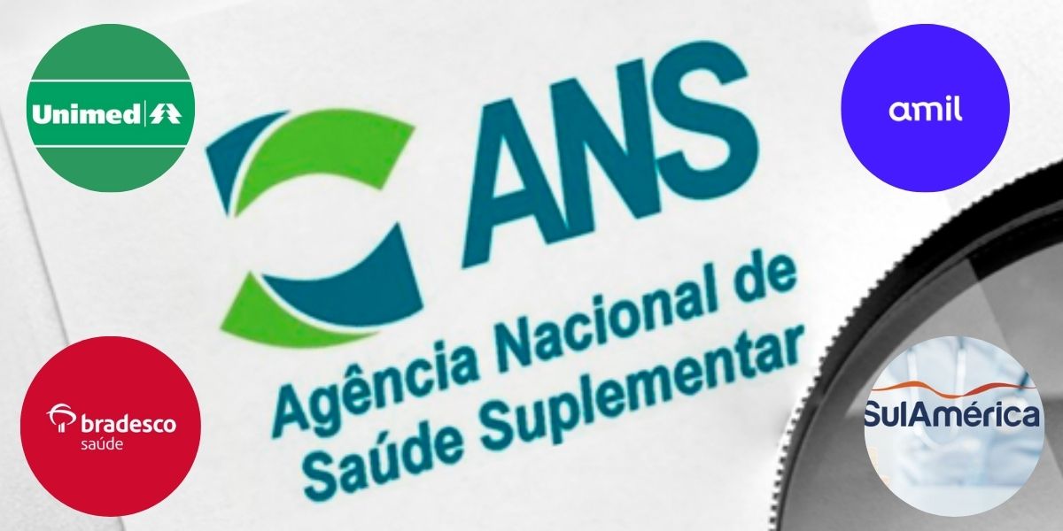 ANS e logo de convênios médicos: Unimed, Bradesco Saúde, Amil e SulAmérica (Foto: Reprodução / Canva / Montagem TV Foco)