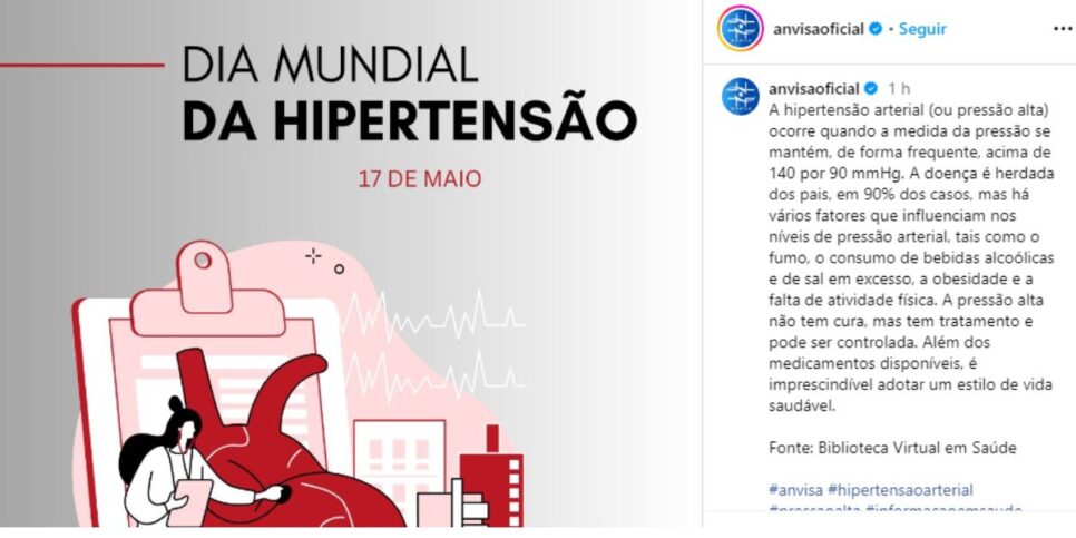 Anvisa alerta sobre a Hipertensão, uma grave doença (Reprodução: Instagram)