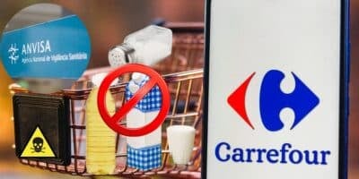 Logo da Anvisa, Carrefour e marcas de sal, leite e óleo barradas (Foto: Reprodução / Canva / Montagem TV Foco)