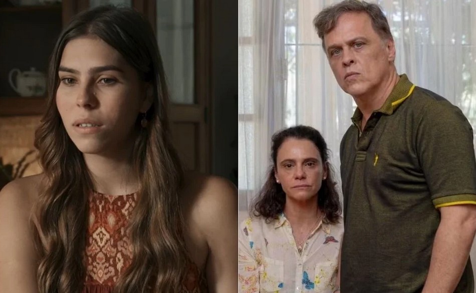 Buba (Gabriela Medeiros), Meire (Malu Galli) e Humberto (Guilherme Fontes) na novela Renascer (Foto: Reprodução / Globo)