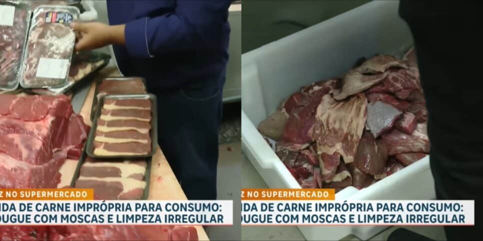 Carnes mostradas no supermercado rival do Carrefour - Foto: Record