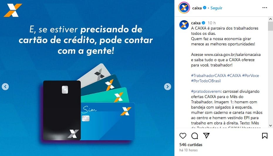 Cartão de crédito é oferecido aos trabalhadores (Foto: Reprodução / Instagram)