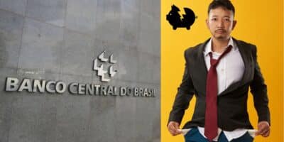 Banco Central, ilustração poupança e homem sem dinheiro (Fotos: Reproduções / Internet / Canva)