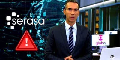 Terror envolvendo o Serasa é noticiado por Tralli, no JH, da Globo (Foto Reprodução/Montagem/Lennita/Tv Foco/Serasa/Globo)