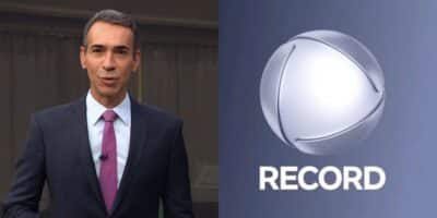 César Tralli no Jornal Hoje e logo da Record (Fotos: Reproduções / Globo / Internet)