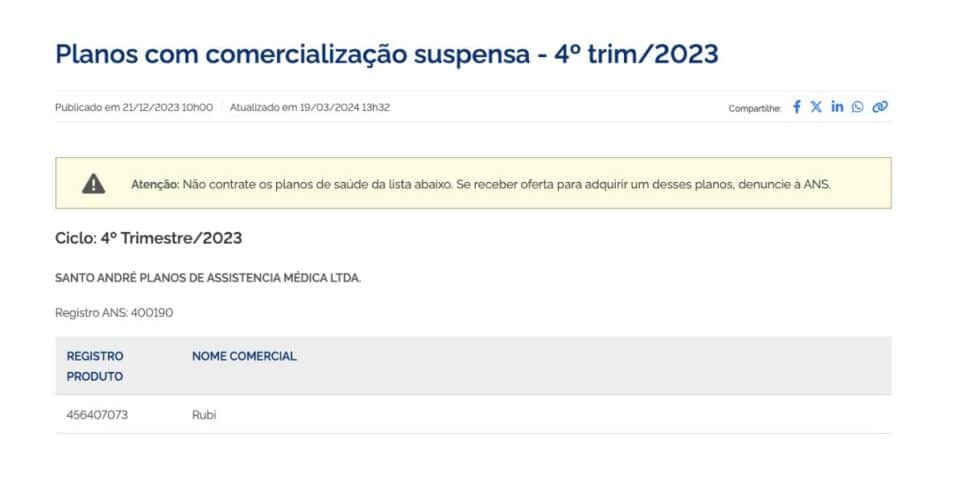 Comunicado ANS (Foto: Reprodução / Site oficial) 