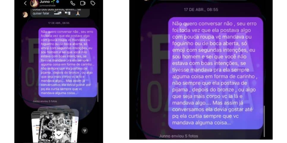 Conversa entre Junno Andrade e Yuri (Foto: Reprodução / Fábia Oliveira)