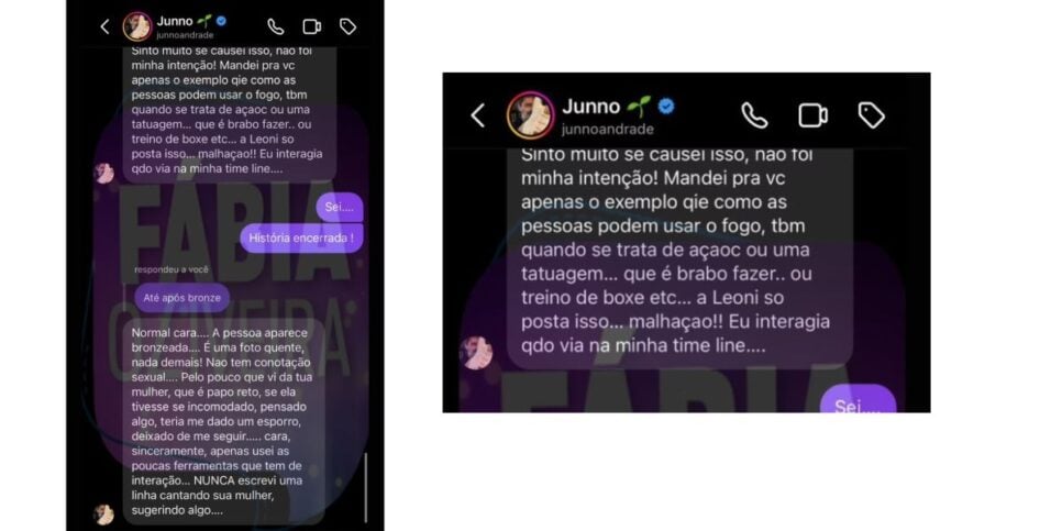 Print de conversa entre Junno Andrade e Yuri (Foto: Reprodução / Fábia Oliveira) 