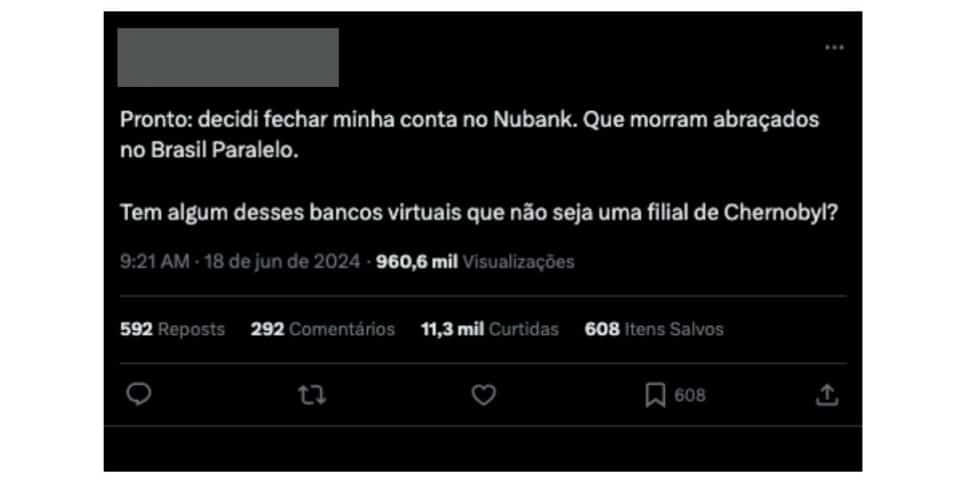 Publicação sobre cancelamento do Nubank (Foto: Reprodução X)