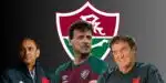 Fernando Diniz, Cuca e Ramón Díaz ao lado do escudo do Fluminense (Foto - Montagem TV Foco).