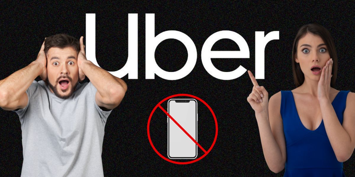 Logo Uber, homem e mulher chocados, e celular (Fotos: Reproduções / Internet / Canva)