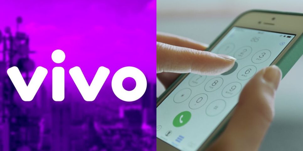 Logo da Vivo e pessoa usando o celular (Fotos: Reproduções / Internet / Canva)