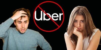 Logo da Uber e pessoas tristes (Fotos: Reproduções / Internet / Canva)