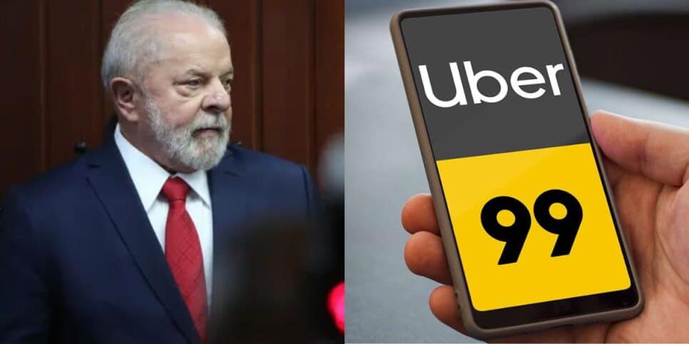 Lula e pessoa segurando celular com logo da Uber e 99 (Fotos: Reproduções / Fátima Meira / Estadão / Internet)