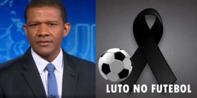 Márcio Bonfim, substituto de William Bonner, e imagem de luto com bola de futebol (Fotos: Reproduções / Globo / Canva)