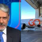 Bonner no Jornal Nacional do lado de avião da Gol (Foto: Reprodução/Internet)