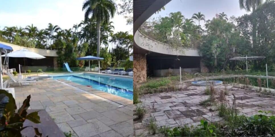 Antes e depois da casa de Pelé na Praia de Pernambuco, em Guarujá (SP) — Foto 1: Imagens cedidas ao g1 Santos — Foto 2: Imagens cedidas ao g1 Santos