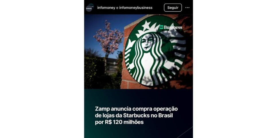 Notícia sobre compra do Starbucks (Foto: Reprodução / Instagram)