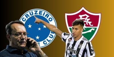 Pedrinho BH, Kaio Jorge e escudos do Cruzeiro e Fluminense  (Foto - Montagem TV Foco).