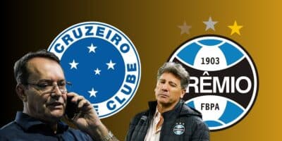 Pedrinho BH, Renato Gaúcho e escudos do Cruzeiro  e Grêmio  (Foto - Montagem TV Foco).