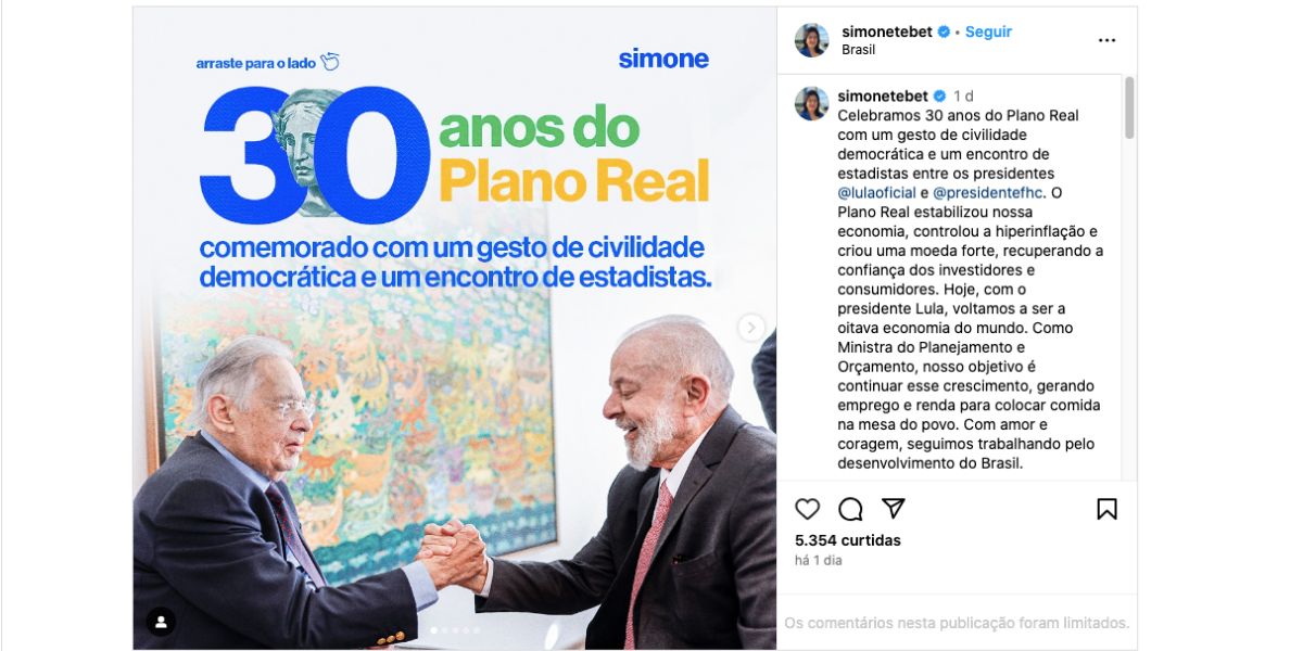 Publicação de Simone Tebet (Foto: Reprodução / Instagram)