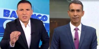 Reinaldo Gottino no Balanço Geral e César Tralli no Jornal Hoje (Fotos: Reproduções / Record / Globo)