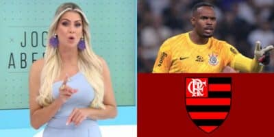 Renata Fan, Carlos Miguel e escudo do Flamengo (Foto - Montagem TV Foco).