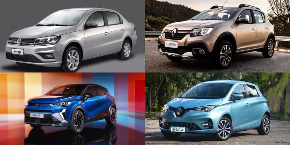 Volkswagen Voyage, Renault Captur, Sandero Stepway e Renault Zoe (Reprodução/Internet)