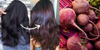 Tinta natural com beterraba deixa morenas com mechas vermelhas (Reprodução/Montagem/Pinterest/Canva)