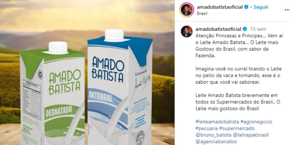 Leite Amado Batista chegou ao mercado em fevereiro (Reprodução: Instagram)