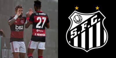 Gabigol, Bruno Henrique e logo do Santos (Foto: Divulgação)