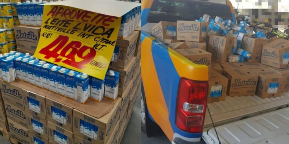 O supermercado teve quase 2 mil litros de leites apreendidos (Reprodução: Vigilância Sanitária de Maceió)