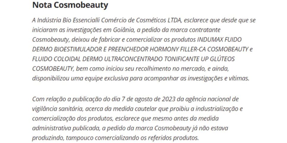 Comunicado oficial da empresa (Reprodução: G1)