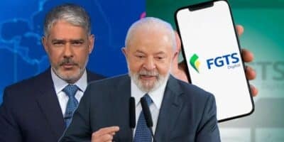 Bonner no JN - Lula - FGTS (Foto: Reprodução, Montagem - TV Foco)