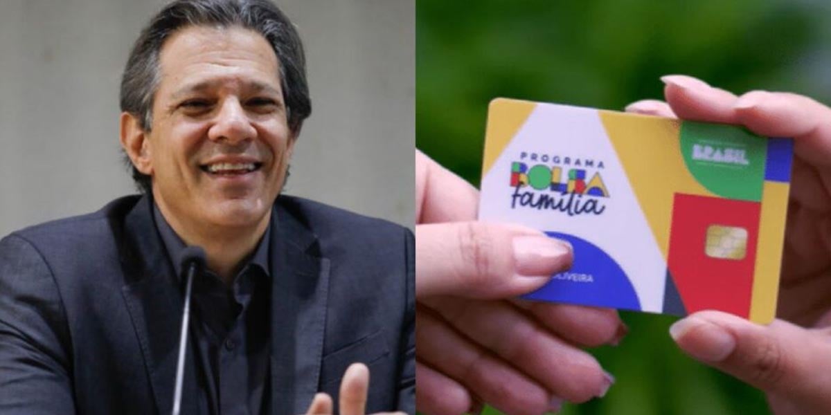 Fernando Haddad e pessoas segurando cartão do Bolsa Família (Fotos- Reproduções : Internet)