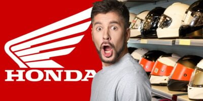 Logo da Honda, homem chocado e capacetes (Fotos: Reproduções / Internet / Canva)