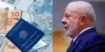 Notas de cem e cinquenta reais, carteira de trabalho e Lula (Fotos: Reproduções / Canva / Johanna Geron/REUTERS)