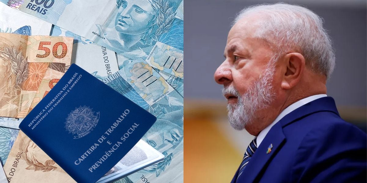 Salário mínimo - Notas de cem e cinquenta reais, carteira de trabalho e Lula (Fotos: Reproduções / Canva / Johanna Geron/REUTERS)