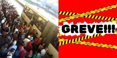 Ônibus em São Paulo lotado e placa de greve (Reprodução - Internet)