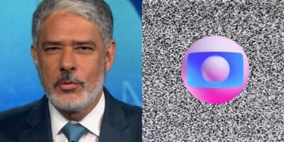 William Bonner noJornal Nacional, sinal cortado e logo da Globo (Fotos: Reproduções / GloboPlay / Canva)